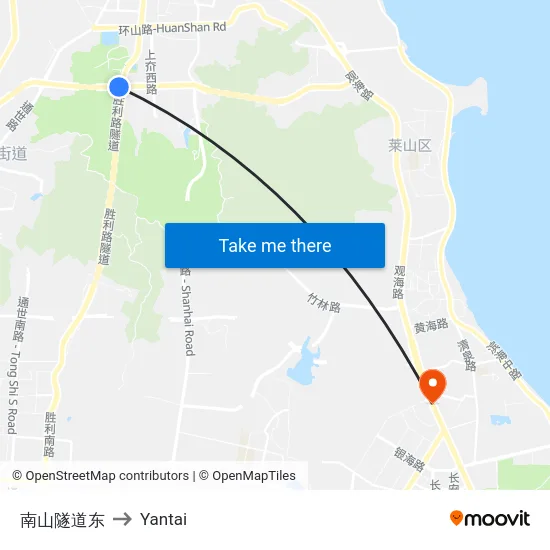 南山隧道东 to Yantai map