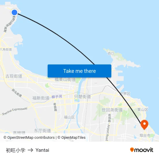 初旺小学 to Yantai map