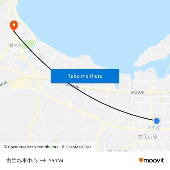 Citizen Service Center to Yantai map