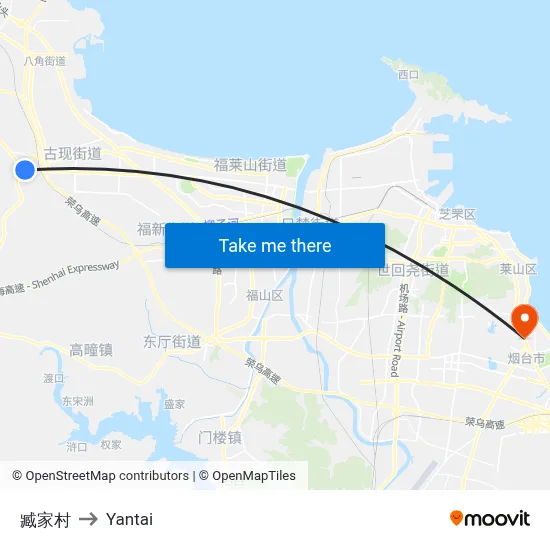 Zang Jia Village to Yantai map