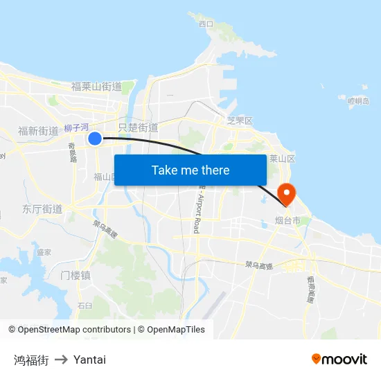 Hongfu Street to Yantai map