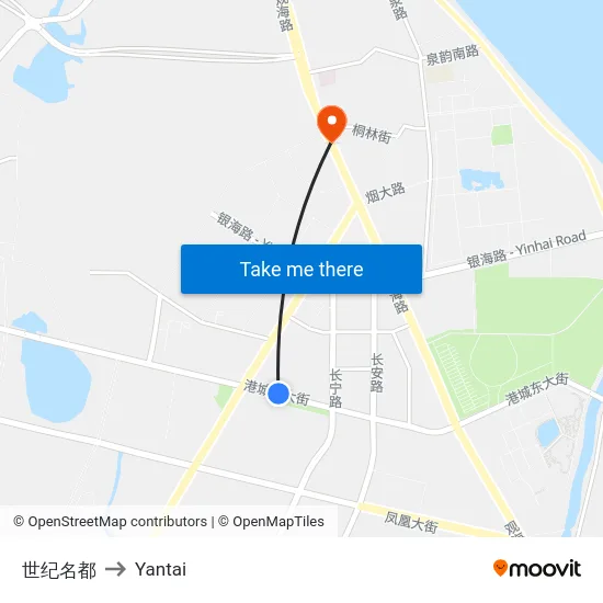 世纪名都 to Yantai map