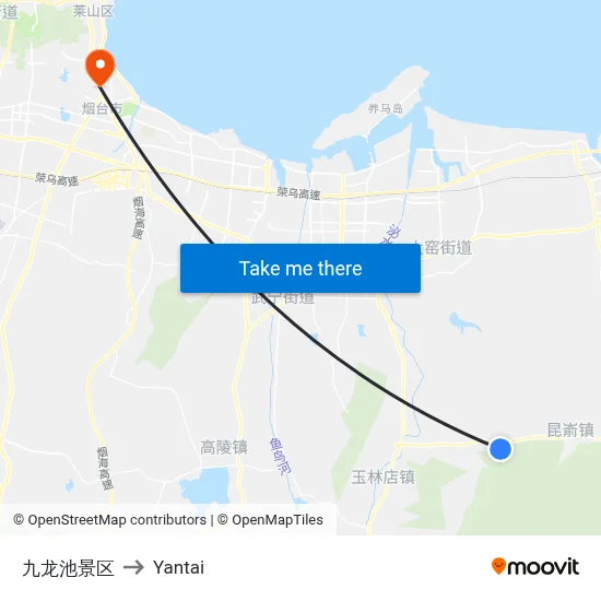 Jiulong Pool Scenic Area to Yantai map
