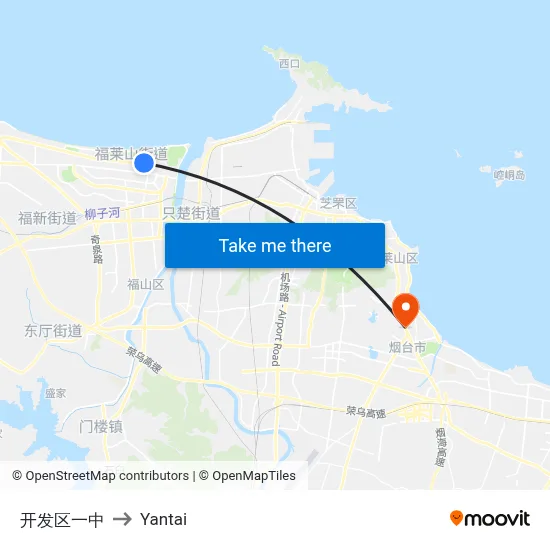 Development Zone First Middle School to Yantai map
