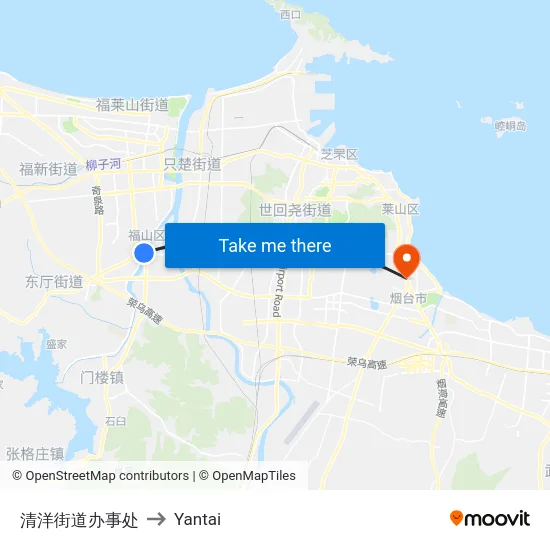 清洋街道办事处 to Yantai map