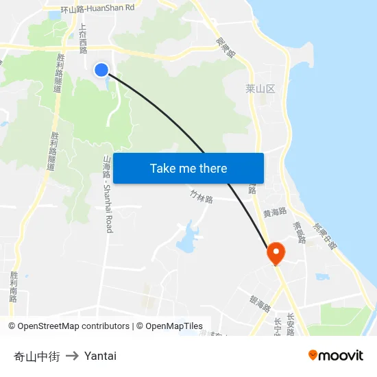 Qishan Middle Street to Yantai map