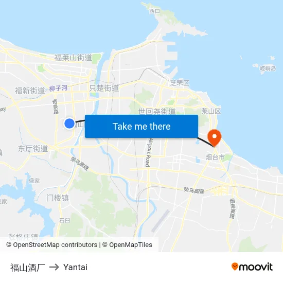 Fushan Winery to Yantai map