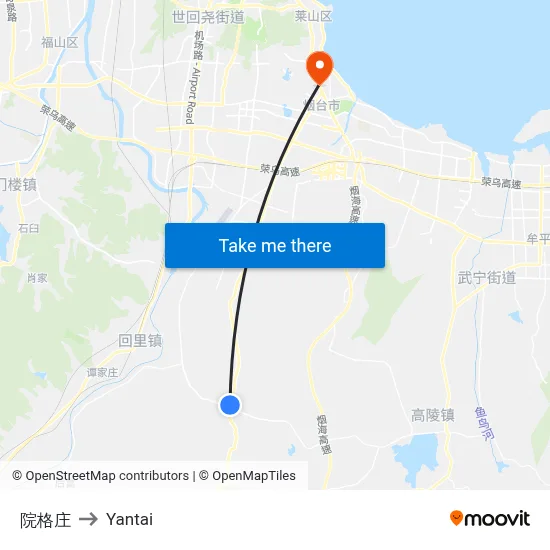 Yuange Village to Yantai map