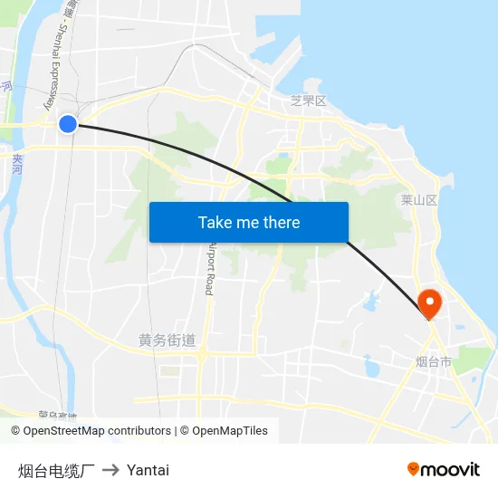 Yantai Cable Factory to Yantai map
