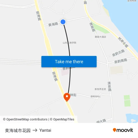 黄海城市花园 to Yantai map