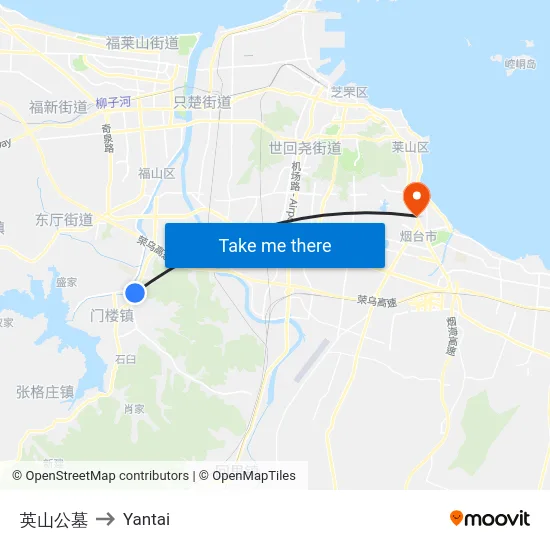 英山公墓 to Yantai map