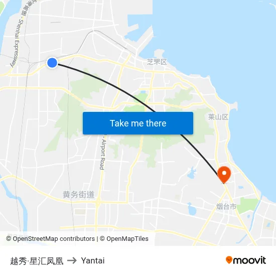 Yuexiu Phoenix Center to Yantai map