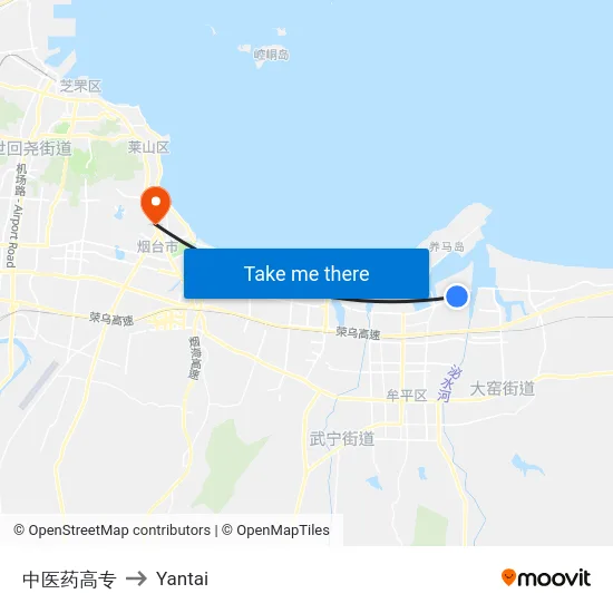 中医药高专 to Yantai map
