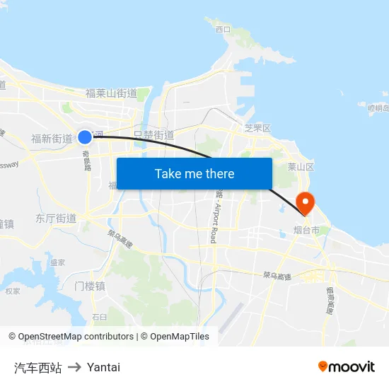 汽车西站 to Yantai map