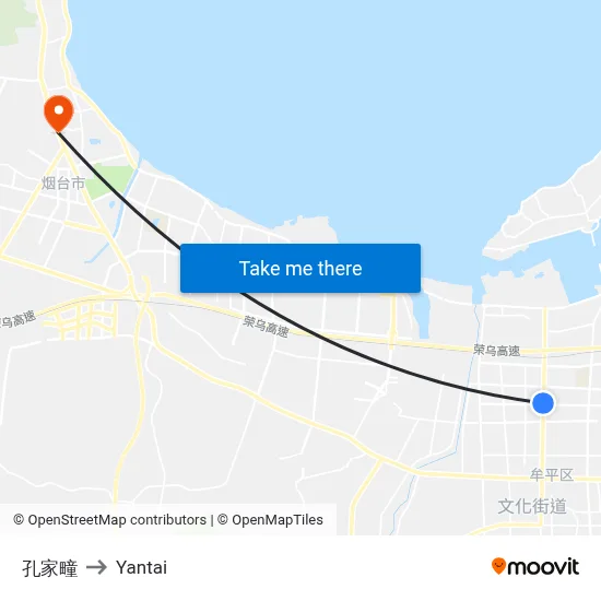 Kongjiadang to Yantai map