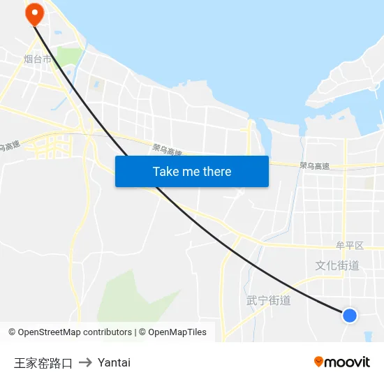 Wangjiayao Intersection to Yantai map