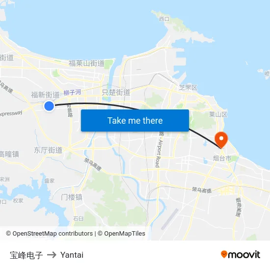 宝峰电子 to Yantai map