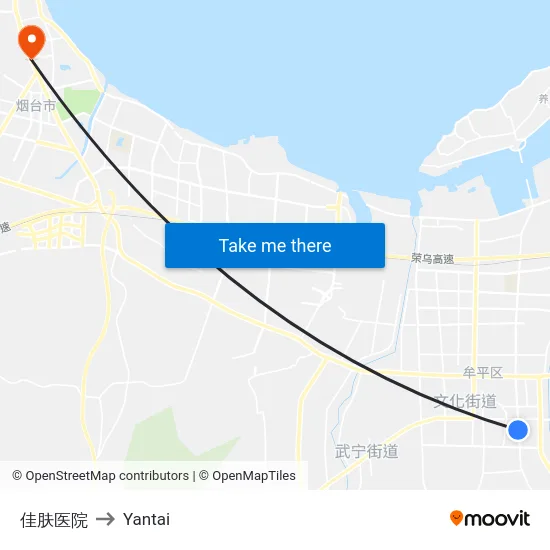 佳肤医院 to Yantai map