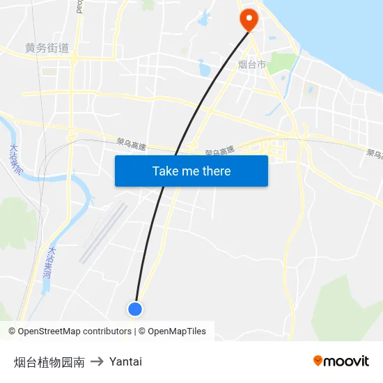 South of Yantai Botanical Garden to Yantai map