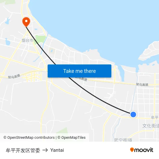 牟平开发区管委 to Yantai map