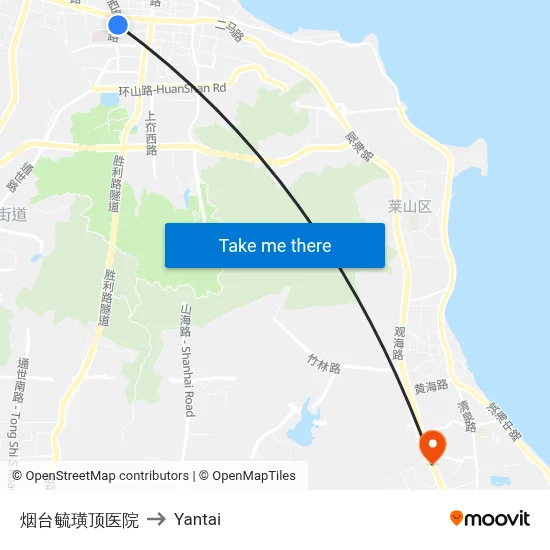 Yantai Yuhuangding Hospital to Yantai map