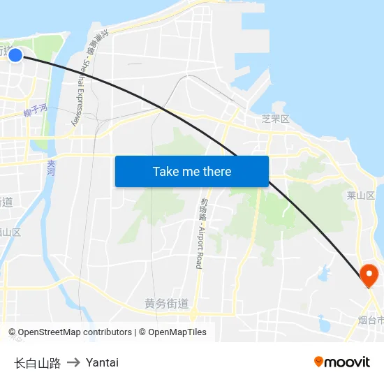 Changbai Mountain Road to Yantai map