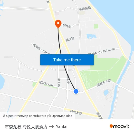 Party School & Haiyue Hotel to Yantai map