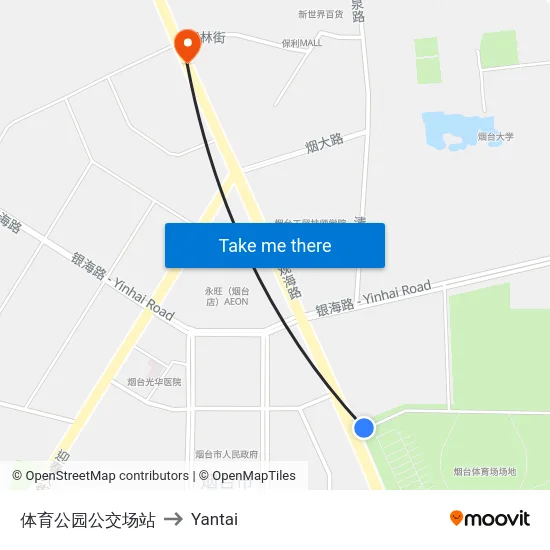 体育公园公交场站 to Yantai map