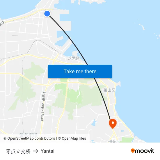 零点立交桥 to Yantai map