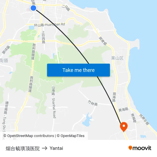 Yantai Yuhuangding Hospital to Yantai map