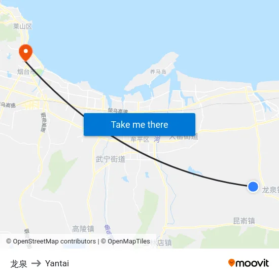 龙泉 to Yantai map