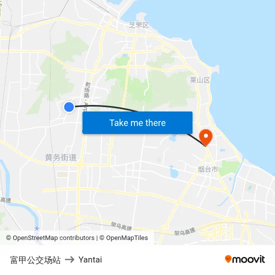 Fujia Bus Terminal to Yantai map