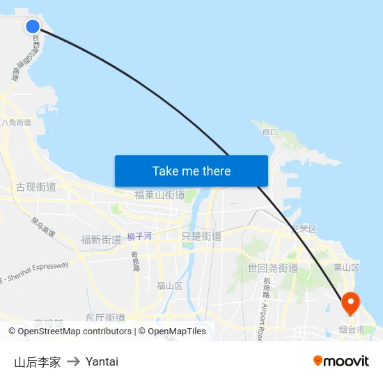 山后李家 to Yantai map