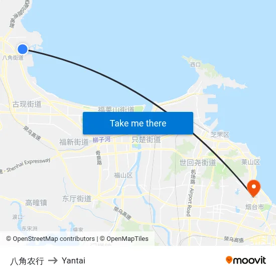 Bajiao Agricultural Bank to Yantai map