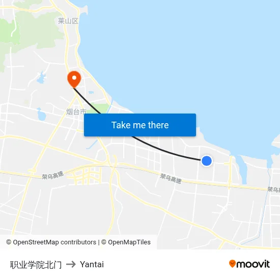 Vocational College North Gate to Yantai map