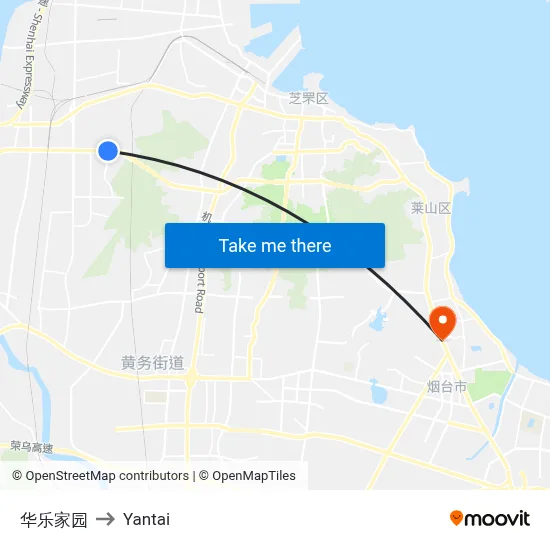 Huale Garden to Yantai map