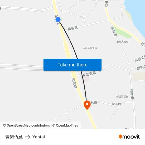 黄海汽修 to Yantai map