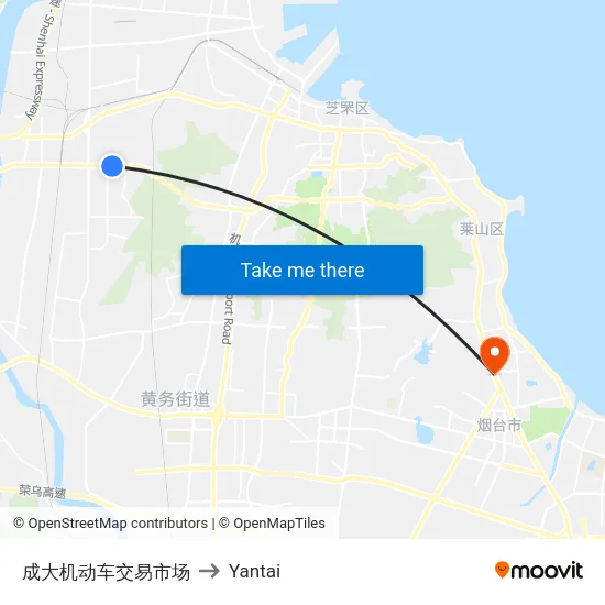 成大机动车交易市场 to Yantai map