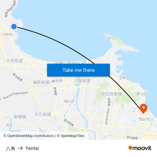八角 to Yantai map