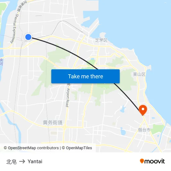 Beizao to Yantai map
