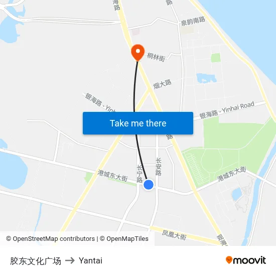 Jiaodong Cultural Plaza to Yantai map