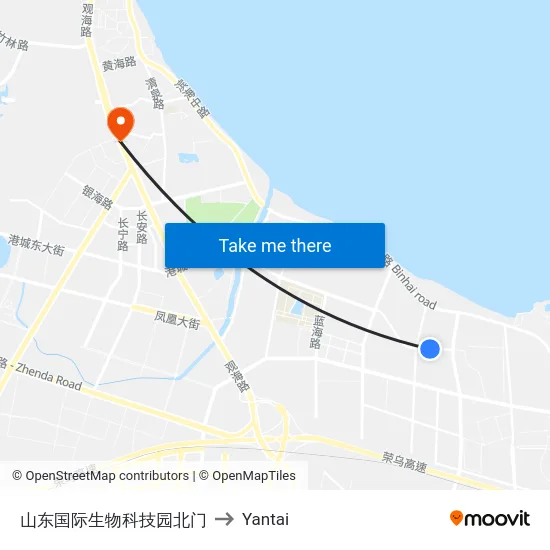 山东国际生物科技园北门 to Yantai map