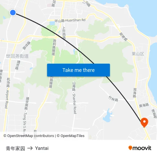 青年家园 to Yantai map