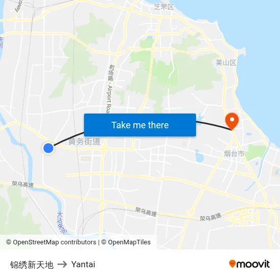 Jinxiu New World to Yantai map