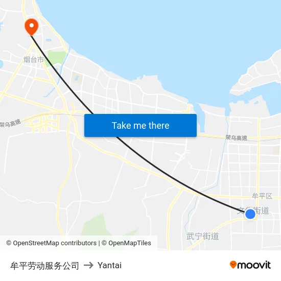牟平劳动服务公司 to Yantai map