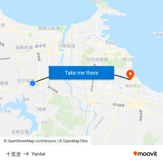Shili Bao to Yantai map