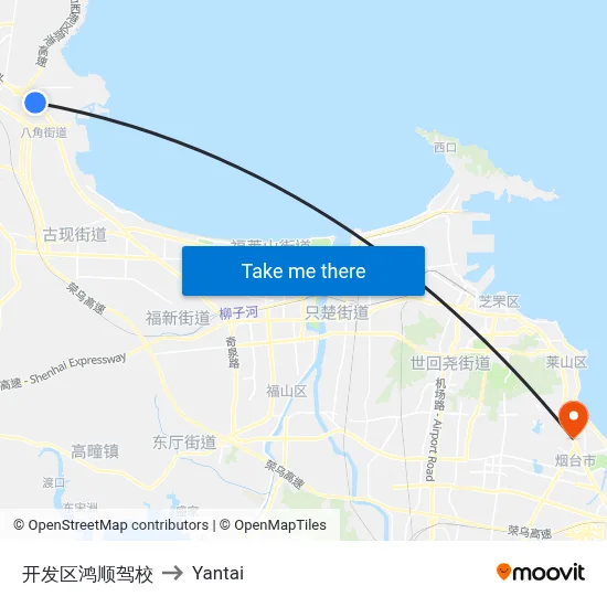 Development Zone Hongshun Driving School to Yantai map