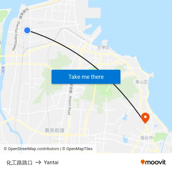 化工路路口 to Yantai map