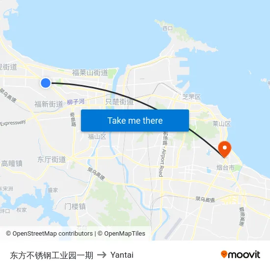 东方不锈钢工业园一期 to Yantai map