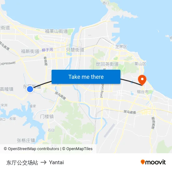 Dongting Bus Station to Yantai map